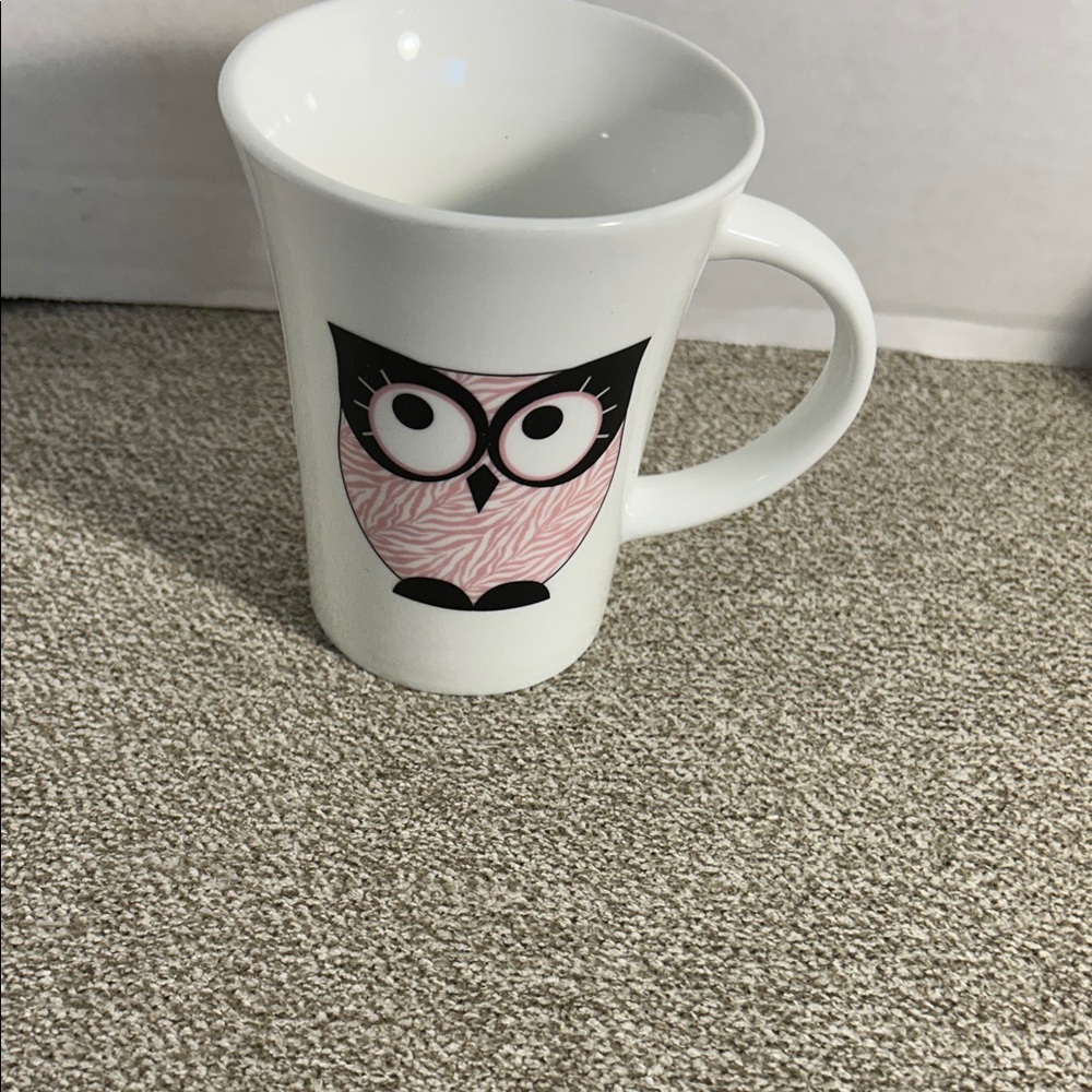 Whimsical Owl Pink and White Mug
